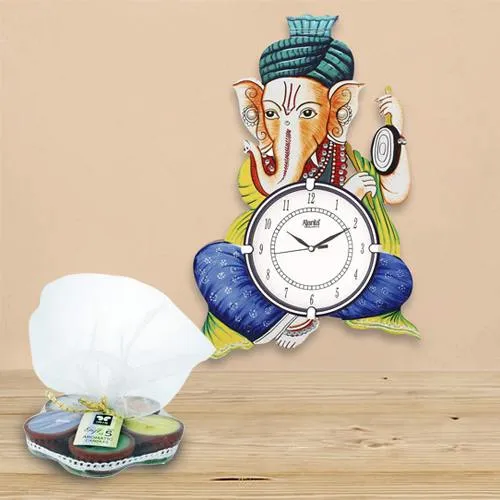 Remarkable Ganesha Wooden Wall Clock N Iris Aroma Candle