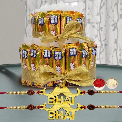 Stunning Bhai Rakhi Pair with 2 Tier Cadbury 5 Star Arrangement
