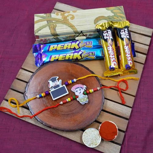 Classic Kids Rakhi Pair N Cadbury Assortments in Bamboo Box