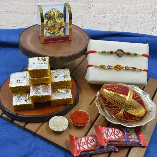 Fantastic Swastik Rakhi Pair with Puja Item, Haldiram Sweets N Chocolates