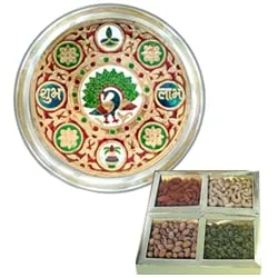 Subh Labh Stainless Steel Thali with Dry Fruits for Sister.