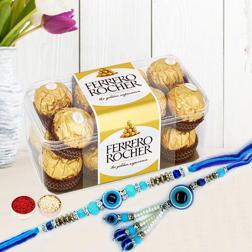 Exclusive Evils Eye Rakhi Bhaiya Bhabhi Set with Ferrero Rocher