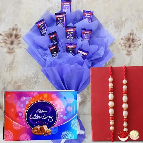 Send Cadbury Chocolates Bouquet with Twin Rakhis