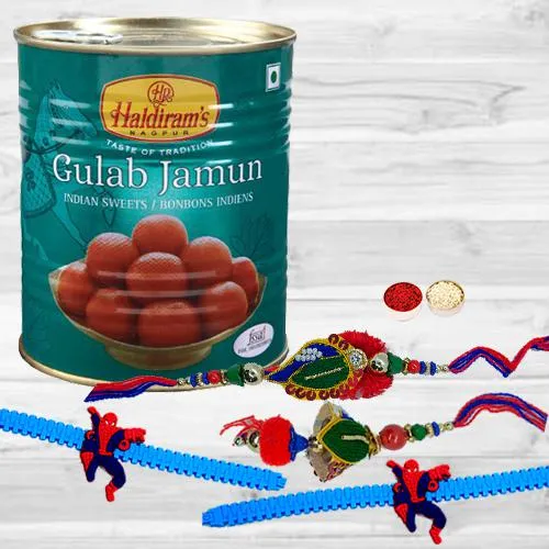 Send Haldirams Gulab Jamum with Rakhi Family Set