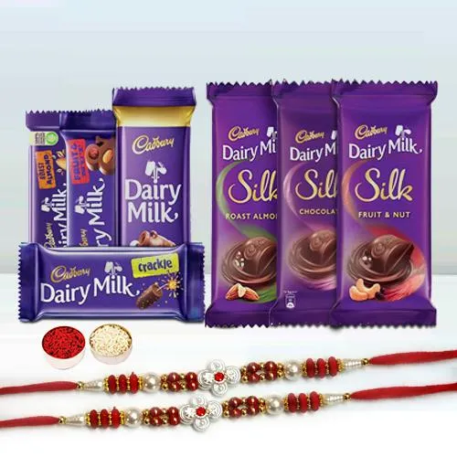 Assorted Cadbury With 2pcs Designer Rakhi Gift for Brother