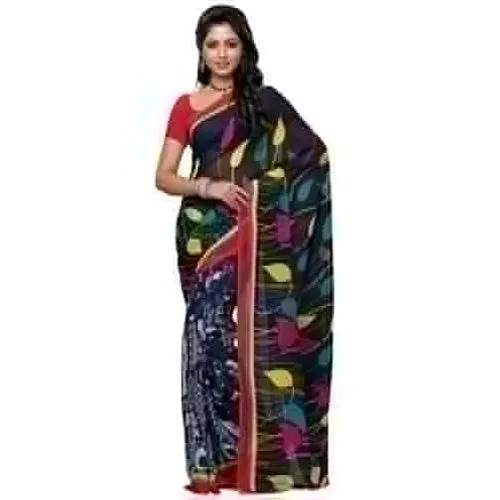 Mesmerizing Black and Grey Coloured Georgette Printed Saree