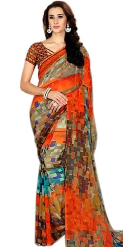Comfy Multi-color Art Chiffon Printed Saree for Lovely Ladies