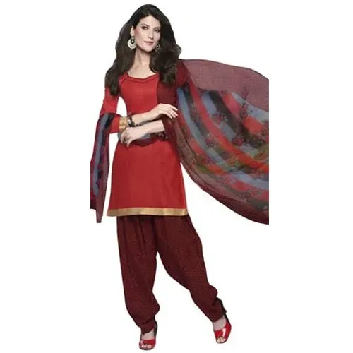 Exotic Cotton Printed Patiala Suit Shaded in Red and Maroon