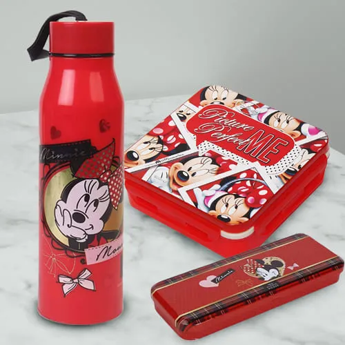 Amusing Combo of Minnie Mouse Sipper Bottle, Pencil n Tiffin Box