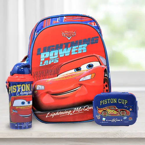 Mesmerizing Cars Backpack with Lunch Box n Water Bottle