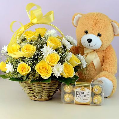 Flowers with Teddy to Bangalore